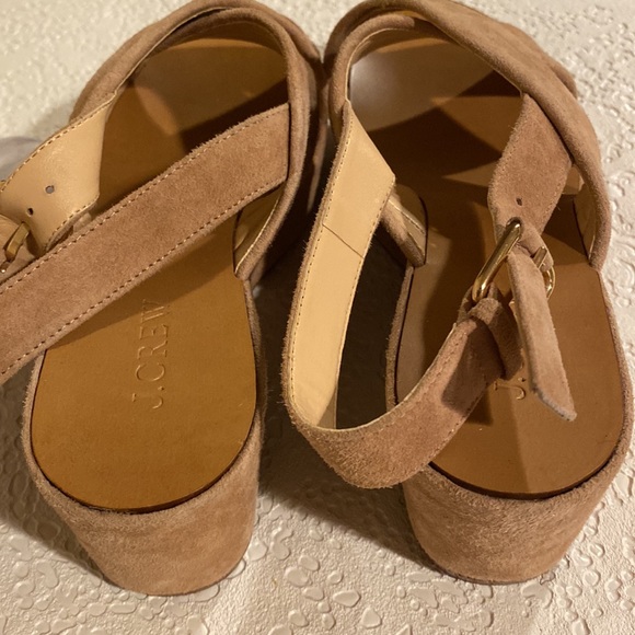 J Crew Marcie Tan Suede Criss Cross Wedge Sandals 8 Beautiful Shoes. - Picture 9 of 16